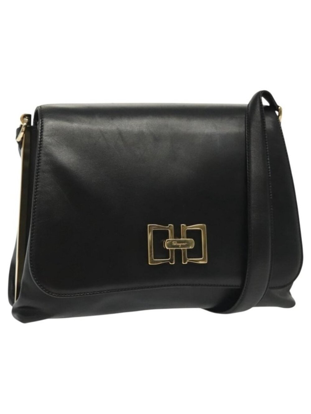 Authentic Salvatore Ferragamo Shoulder Bag Leather Black Gold